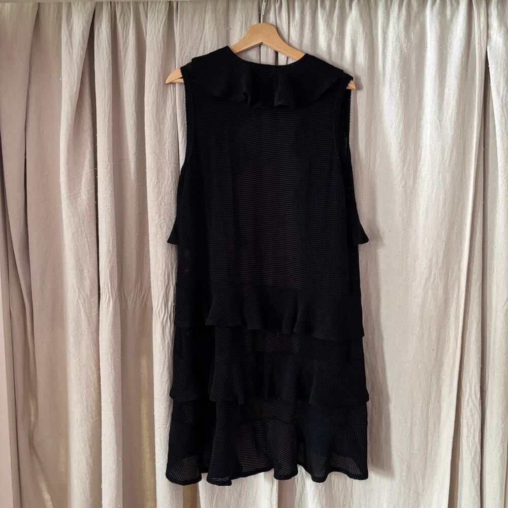Black whimsigoth long open front ruffle‎ sleeveless cardigan - Picture 3 of 6